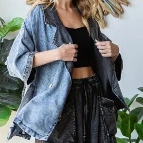 091 Oli & Hali Star Patch Tencel Short Sleeve Blazer Jacket NWOT Size Large - Picture 4 of 14